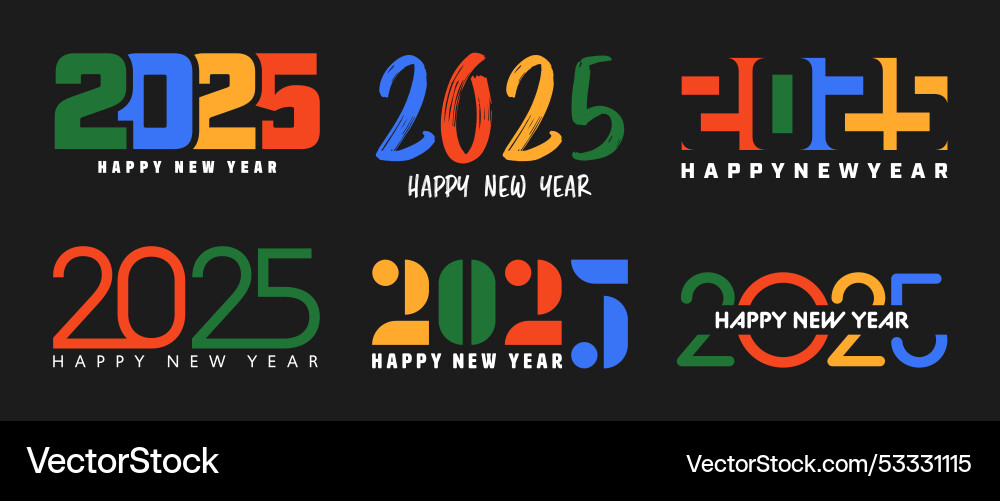 Set of 2025 happy new year greeting text designs Set of 2025 happy new year greeting text designs vector image