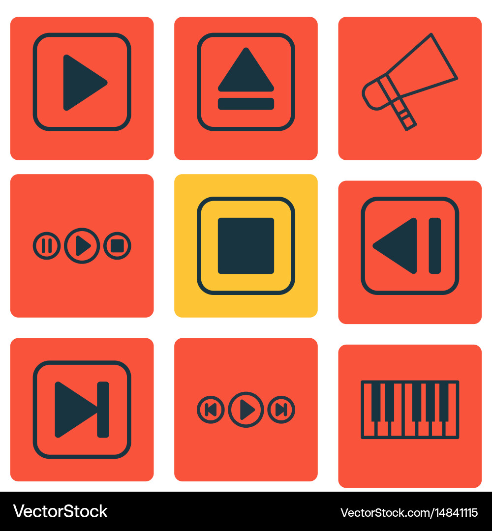 Set of 9 audio icons includes buttons Vector Image