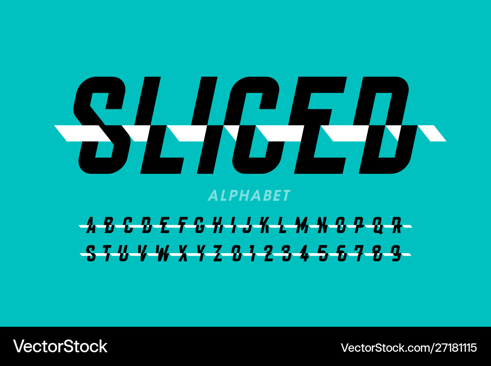 Sliced style font alphabet letters and numbers Sliced style font alphabet letters and numbers vector image