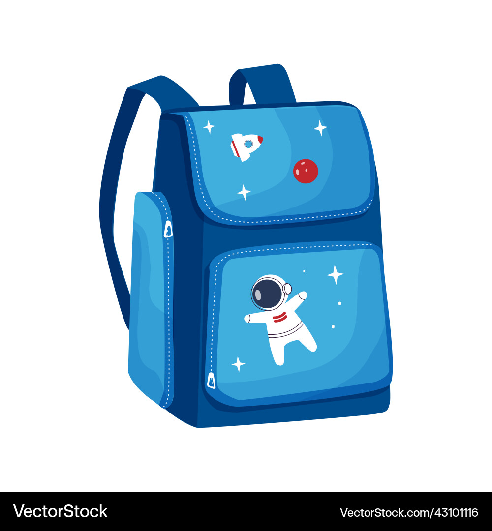 Bunte Schultasche flache Ikone blau Rucksack vektorbild