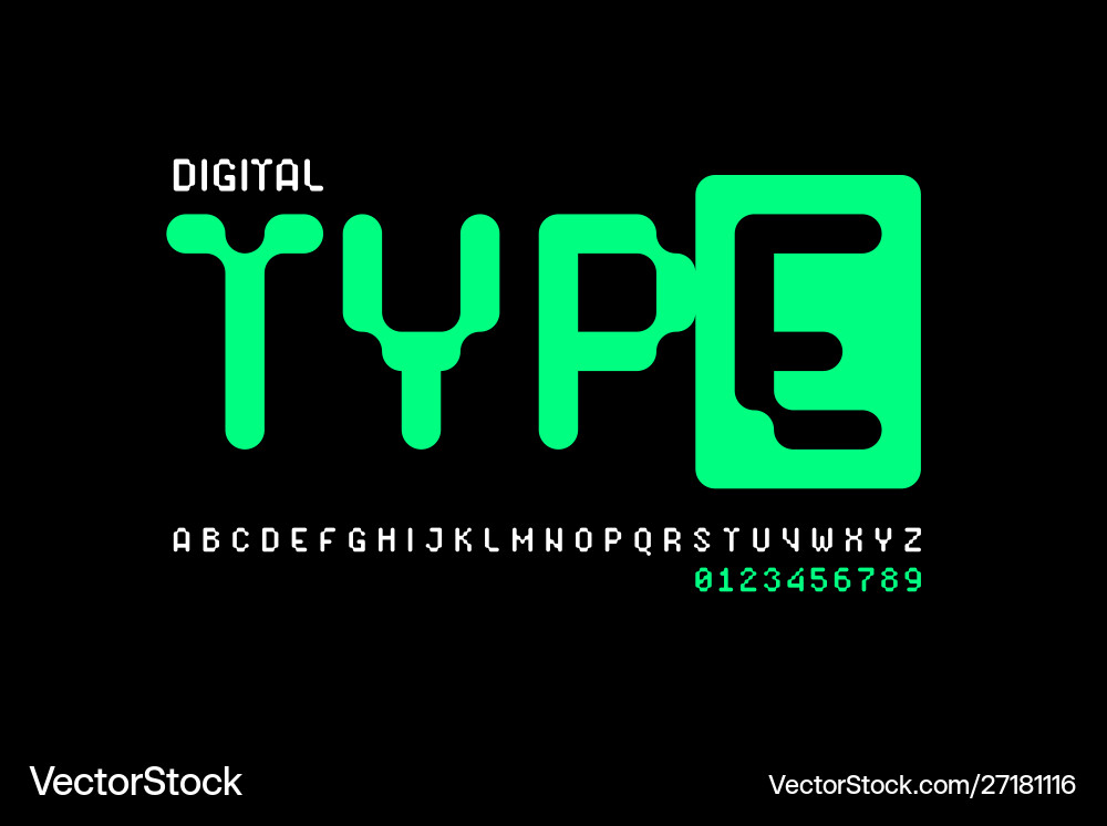 Digital display typeface alphabet and numbers Digital display typeface alphabet and numbers vector image