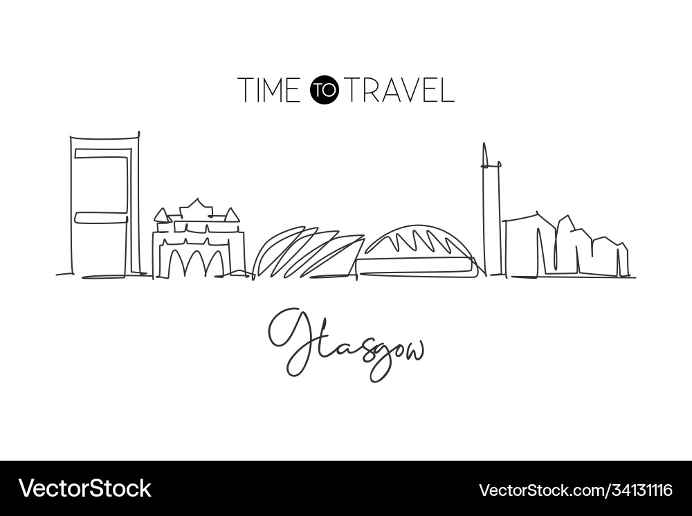 Glasgow City Skyline - Single Line Drawing Vector Image