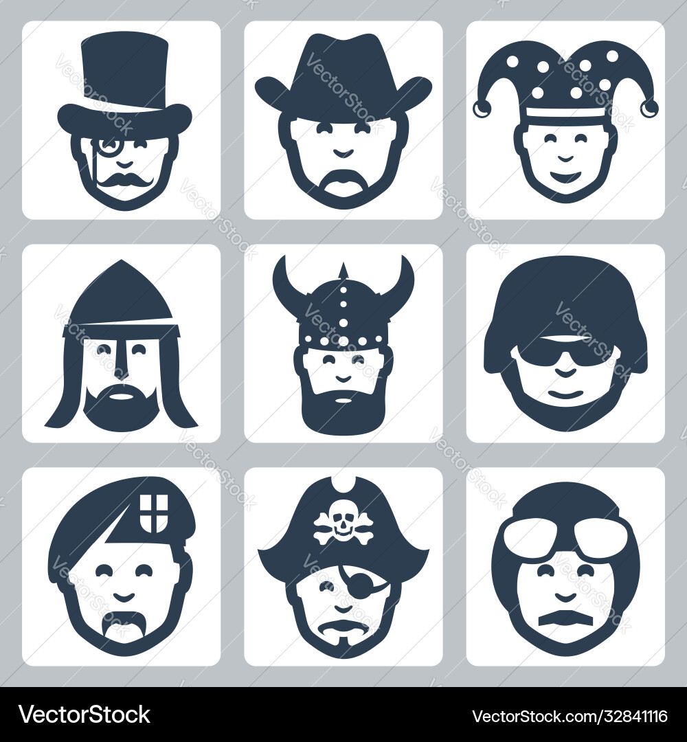 Profession icons set magician cowboy jester Profession icons set magician cowboy jester vector image