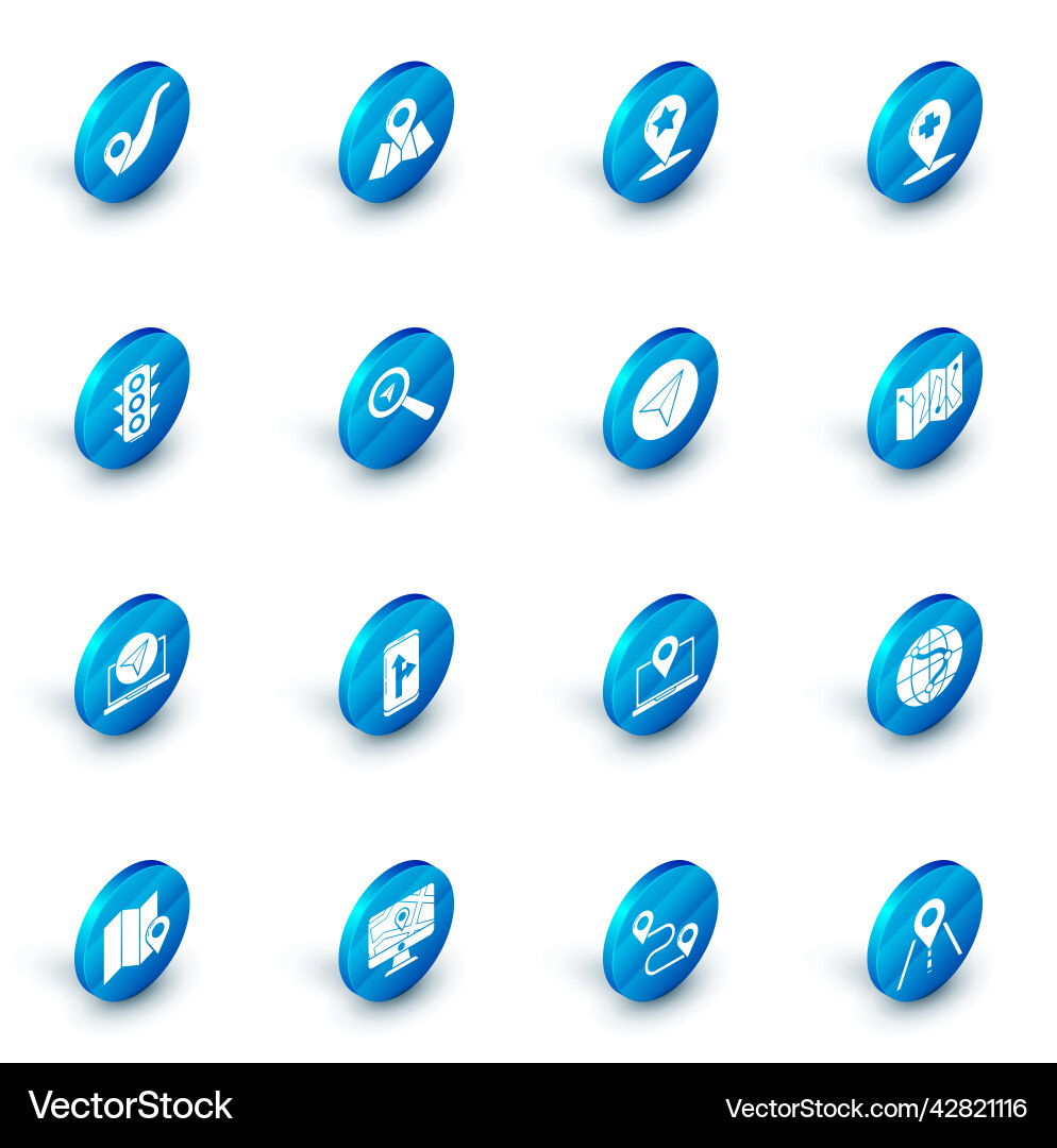 Set folded map with location marker pointer vector image