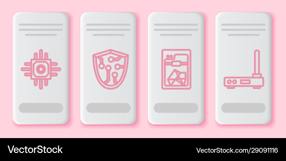 Set line processor cyber security 3d printer vector image