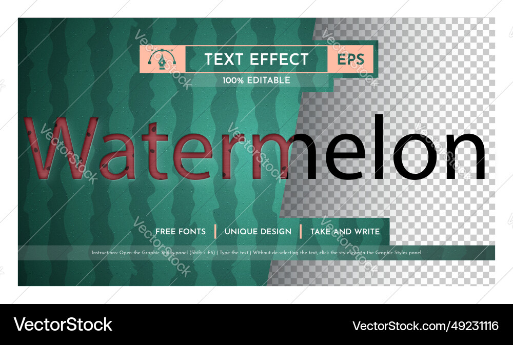 Watermelon - editable text effect font style vector image
