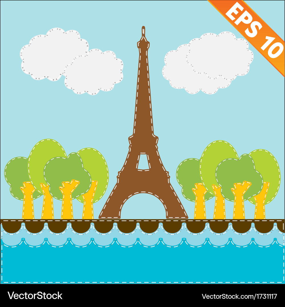 Eiffel tower with stitch style background vector image