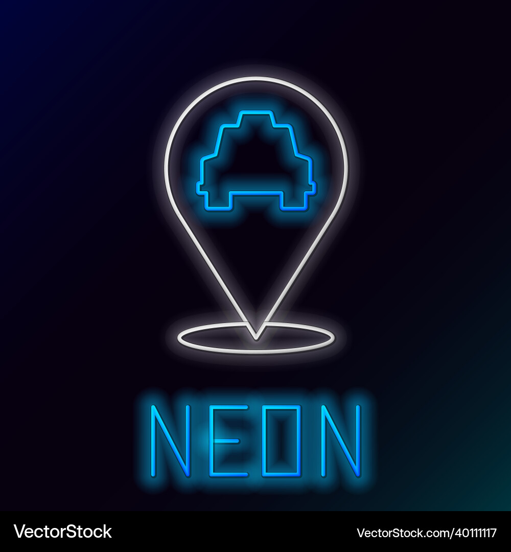 Glowing neon line map pointer with taxi icon Glowing neon line map pointer with taxi icon vector image
