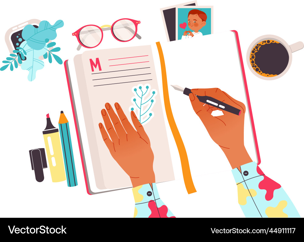 Hands with pen writing in notepad as working Hands with pen writing in notepad as working vector image