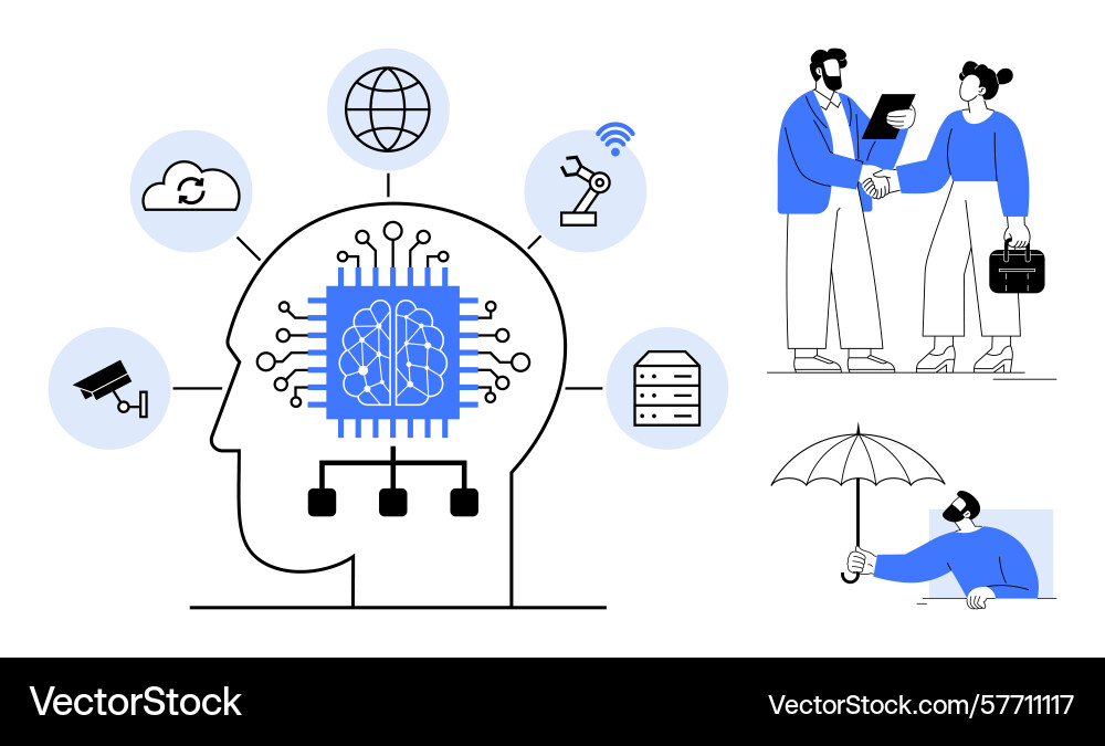 Human brain integrating technology with ai Human brain integrating technology with ai Vector Image