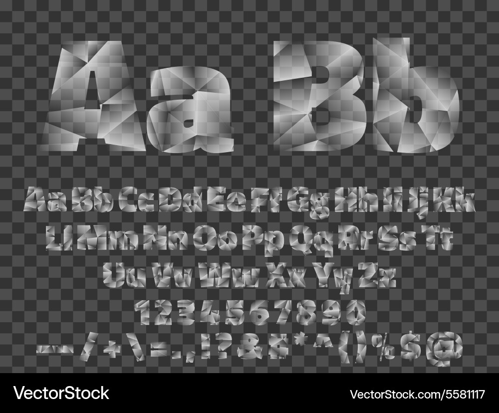 Lowpoly font alphabet with numbers and symbols vector image