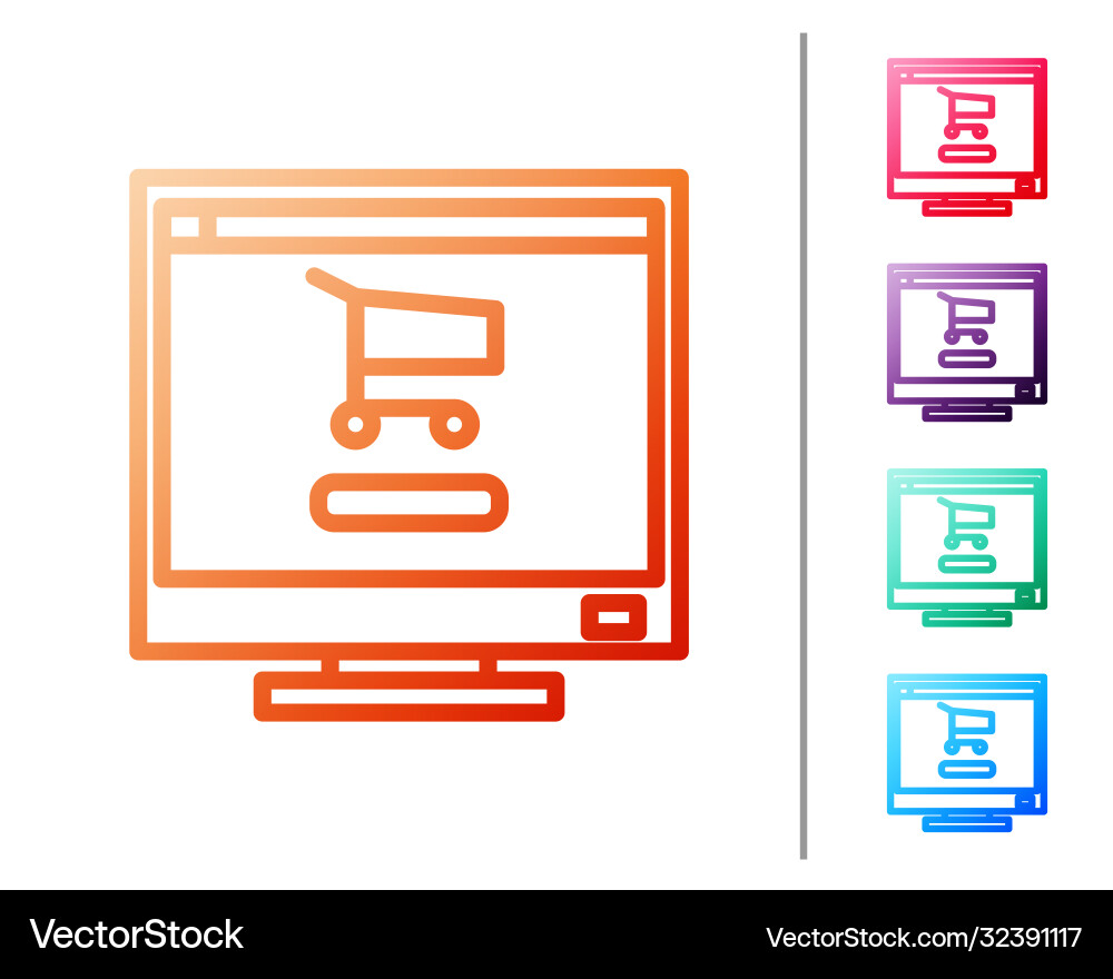 Red line shopping cart on screen computer icon Red line shopping cart on screen computer icon vector image