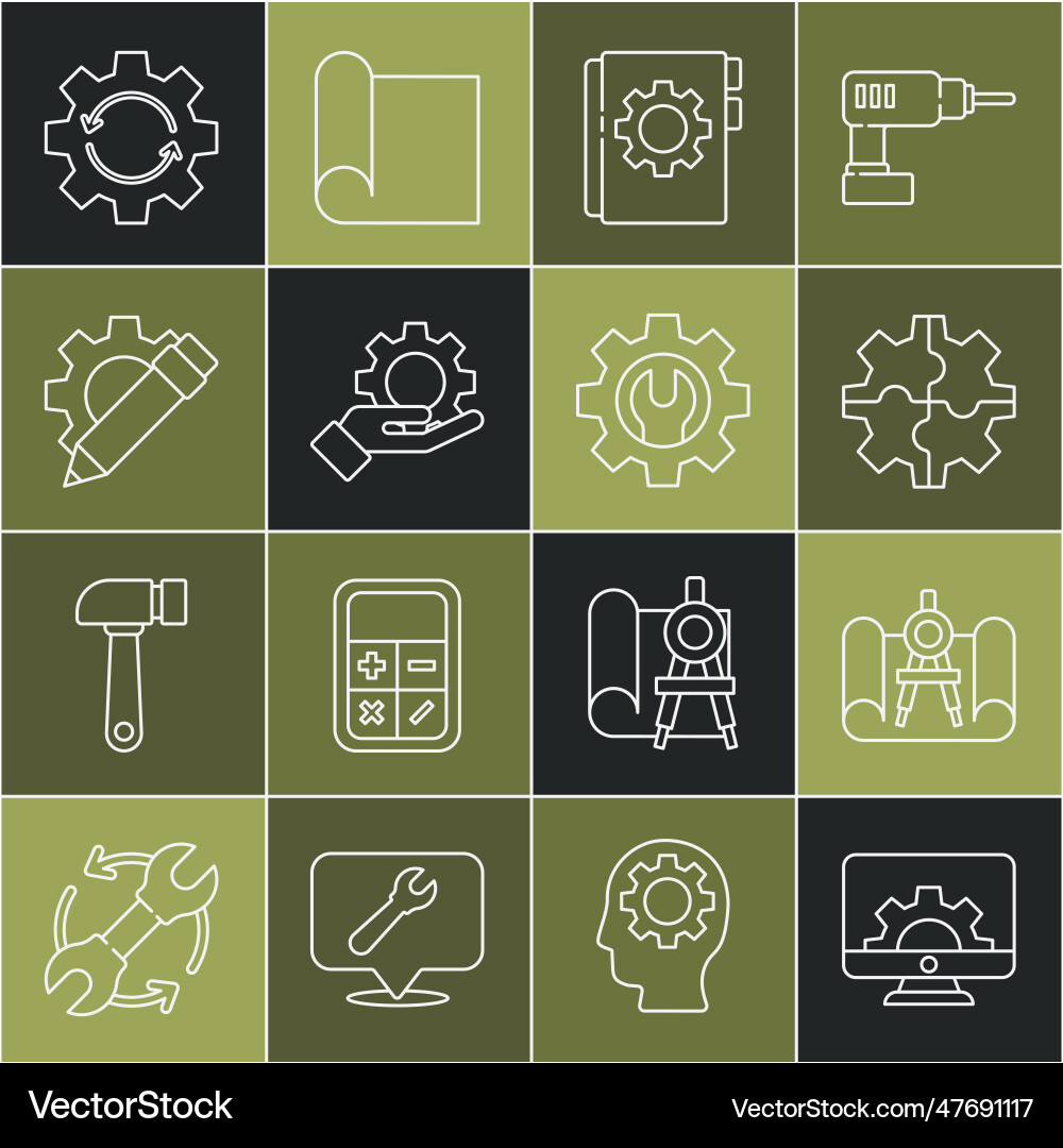 Set line computer monitor and gear graphing paper Set line computer monitor and gear graphing paper vector image