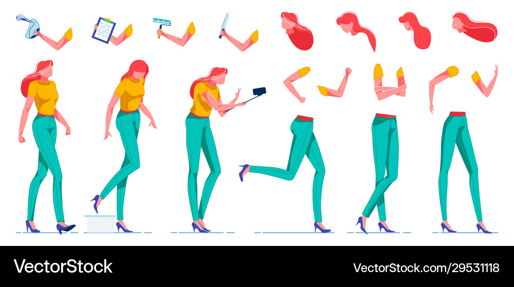 Cartoon girl constructor with objects in hands Vector Image