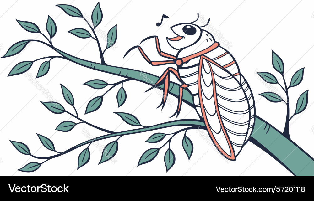 Cicada resting on a leafy branch design Vector Image