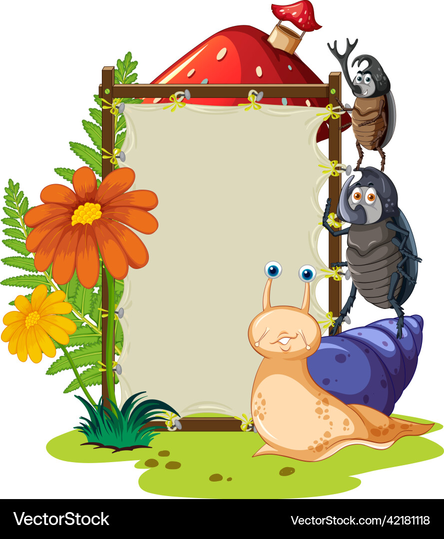 Empty board template with snail and insects Empty board template with snail and insects vector image