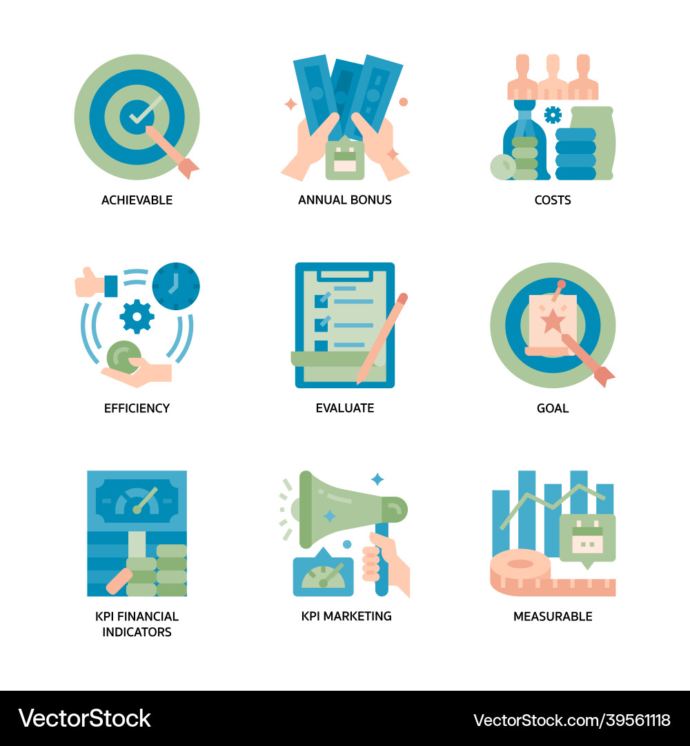 Key performance indicators icons set Vector Image