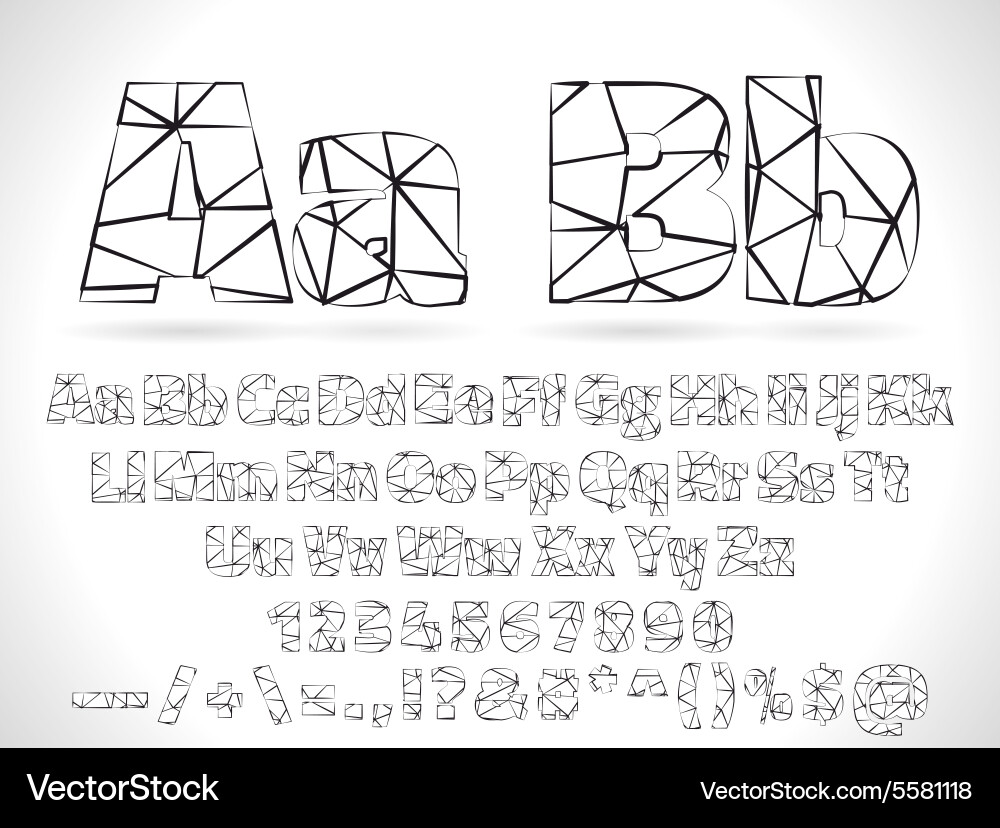 Lowpoly font alphabet with numbers vector image