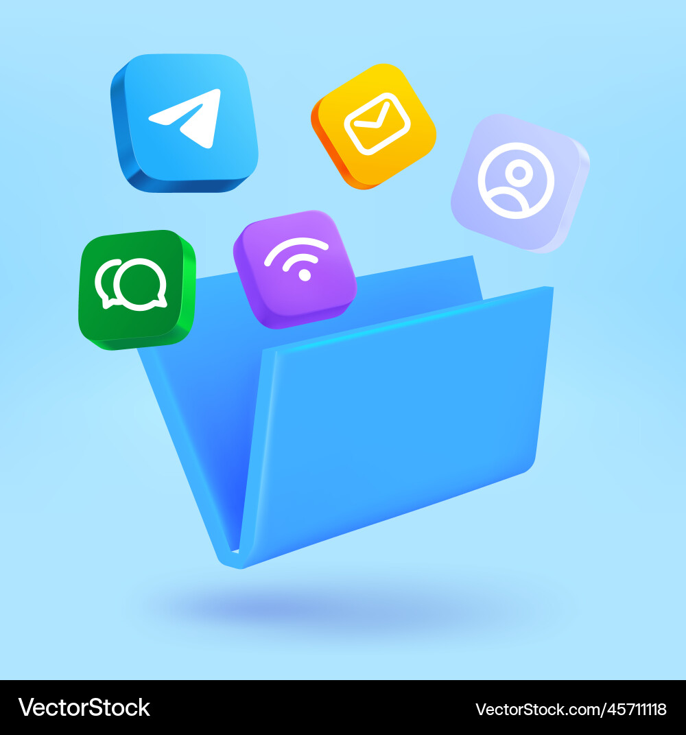 Open folder with apps icons 3d Open folder with apps icons 3d vector image