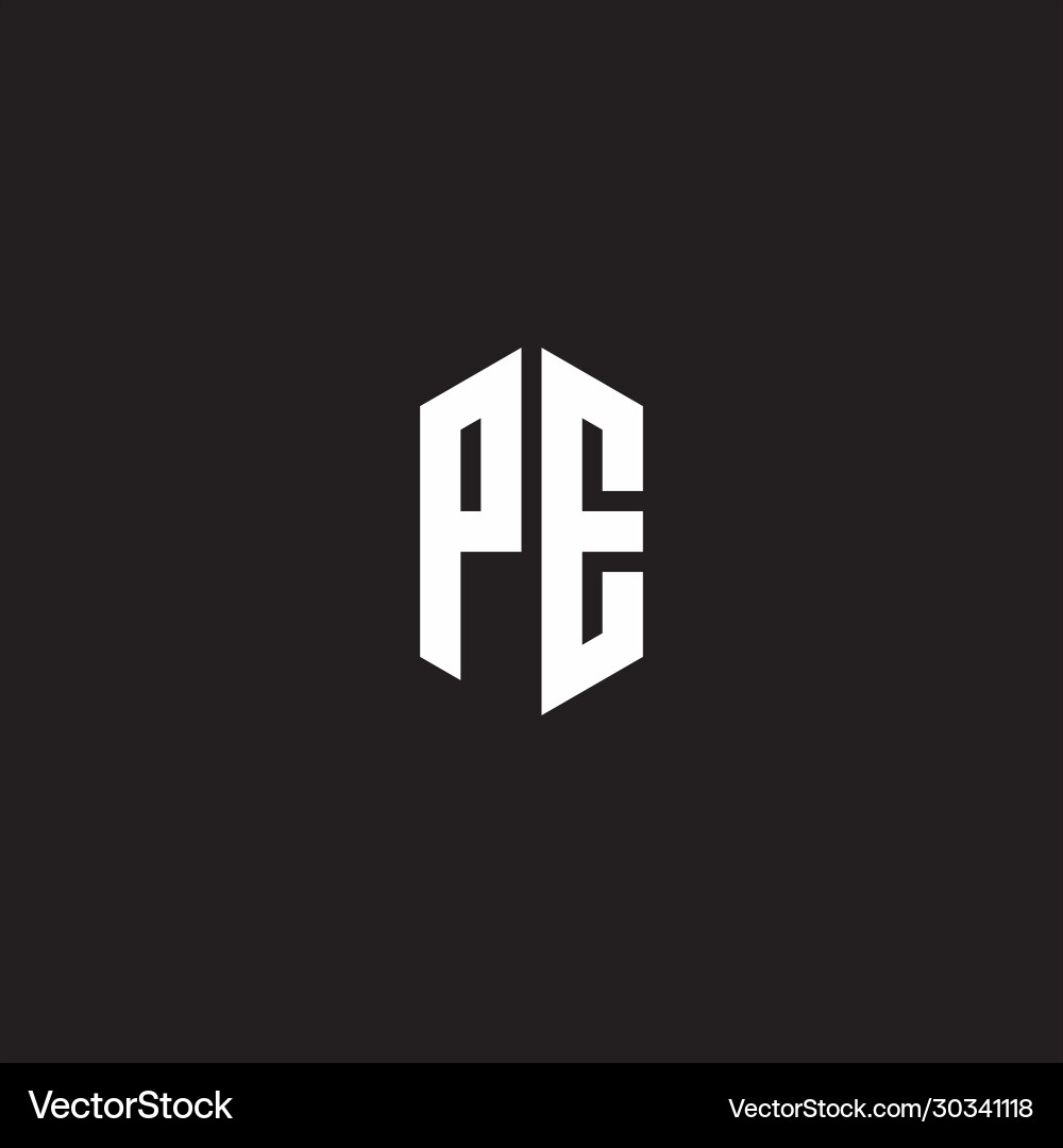 Pe logo monogram with hexagon shape style design Pe logo monogram with hexagon shape style design Vector Image