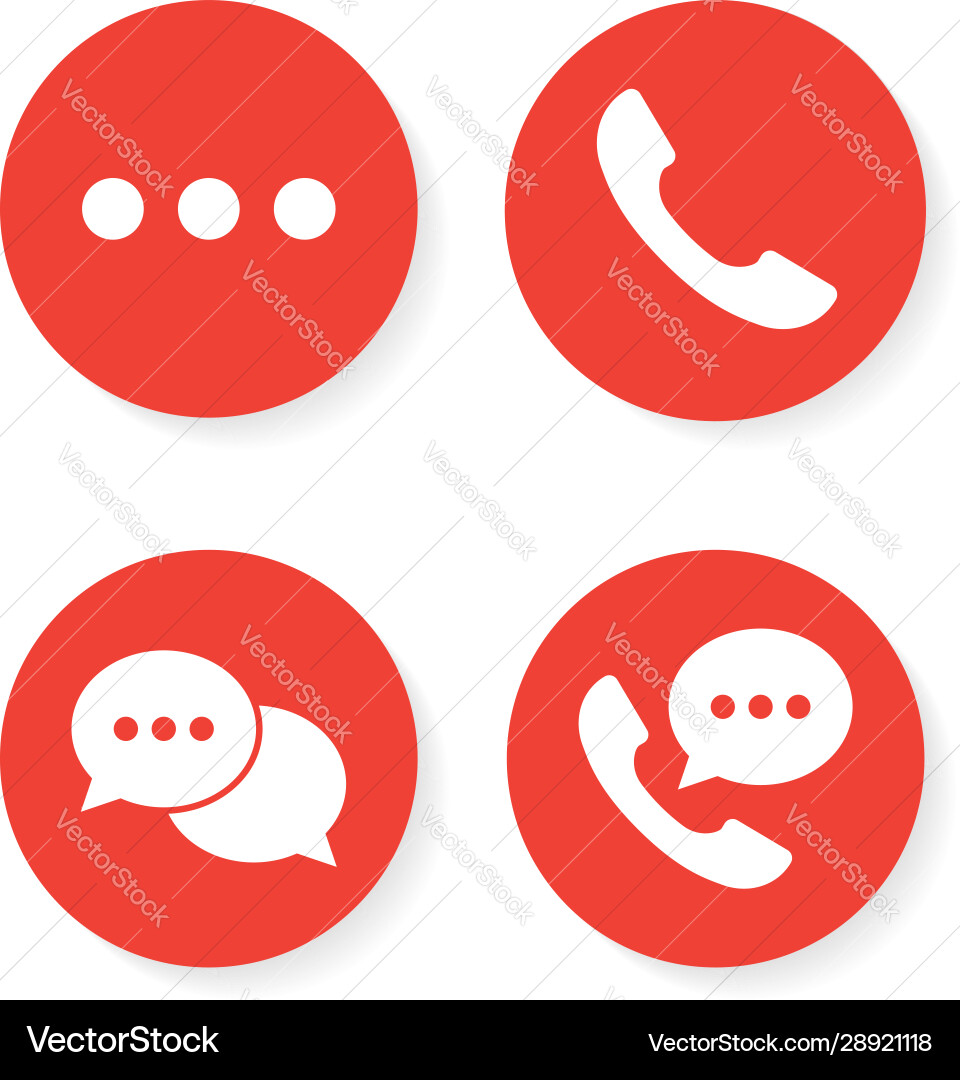 Phone Call & Chat Icons - Red Circle Buttons Vector Image
