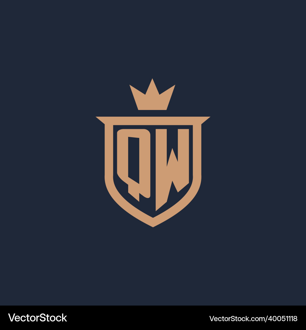 Qw monogram initial logo with shield and crown Qw monogram initial logo with shield and crown Vector Image