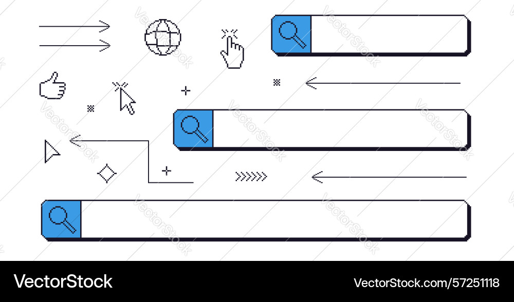 Search bar pixel art set 8bit web browser Search bar pixel art set 8bit web browser vector image