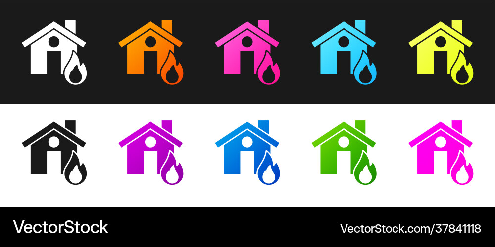Set fire in burning house icon isolated on black Set fire in burning house icon isolated on black vector image