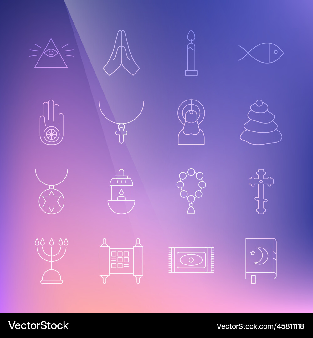 Set line holy book of koran christian cross Set line holy book of koran christian cross vector image
