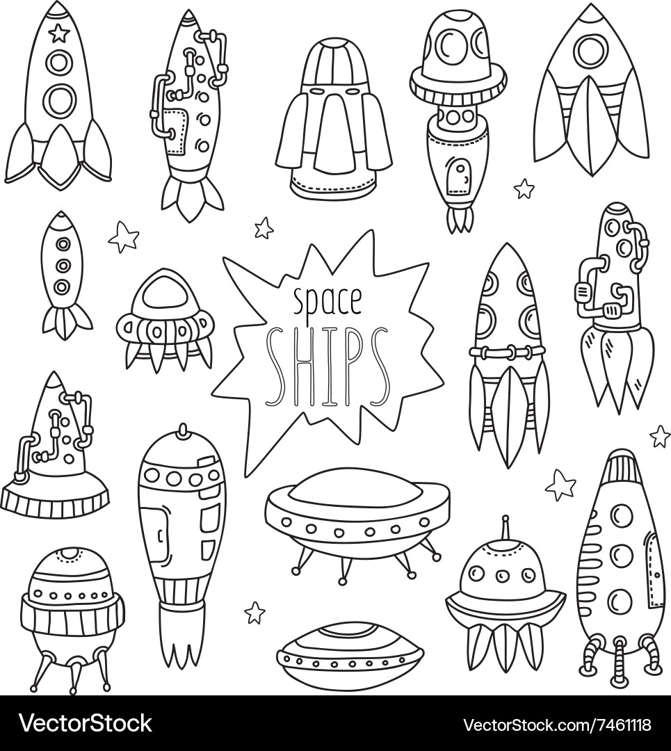 Set of spaceshipsshuttles space plates vector image