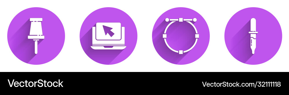 Set push pin laptop and cursor circle Set push pin laptop and cursor circle vector image