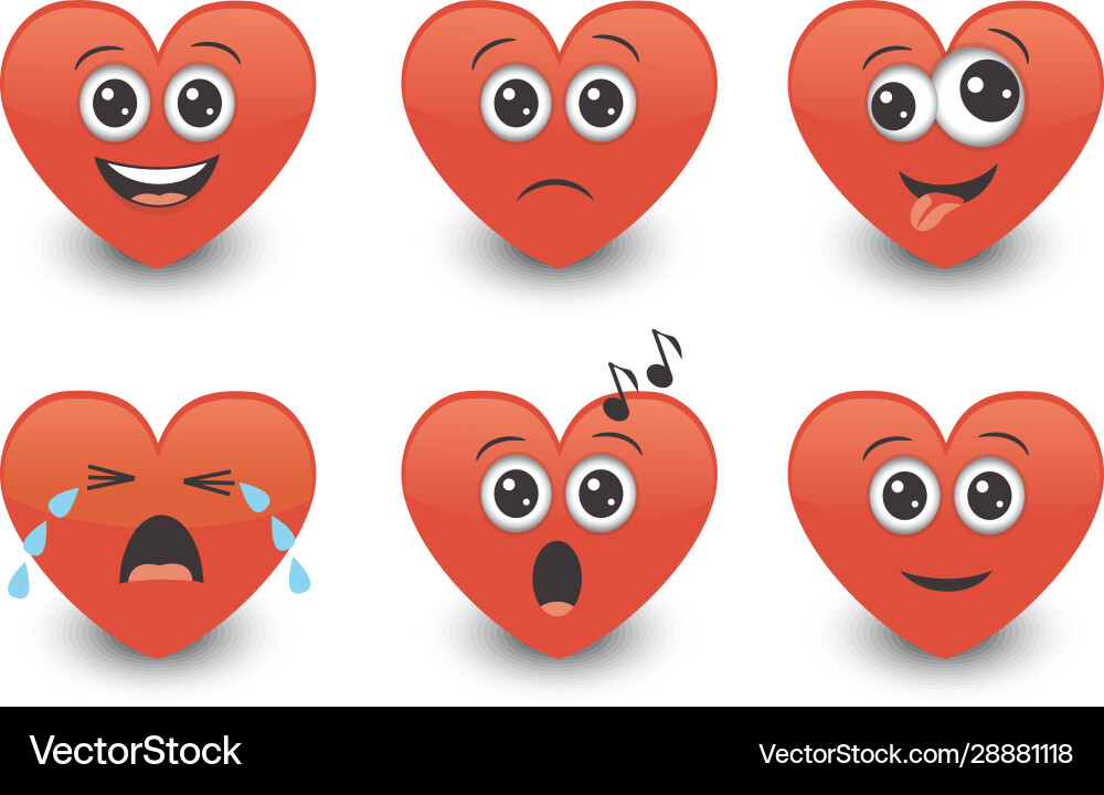 Set red cute emoticon hearts Set red cute emoticon hearts vector image