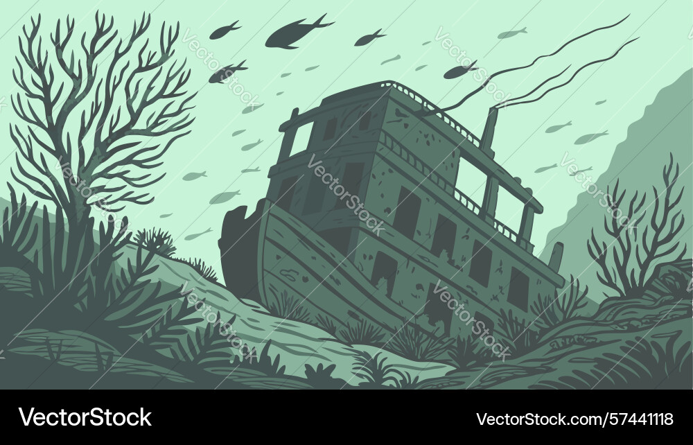 Submerged abandoned structure design generative Vector Image