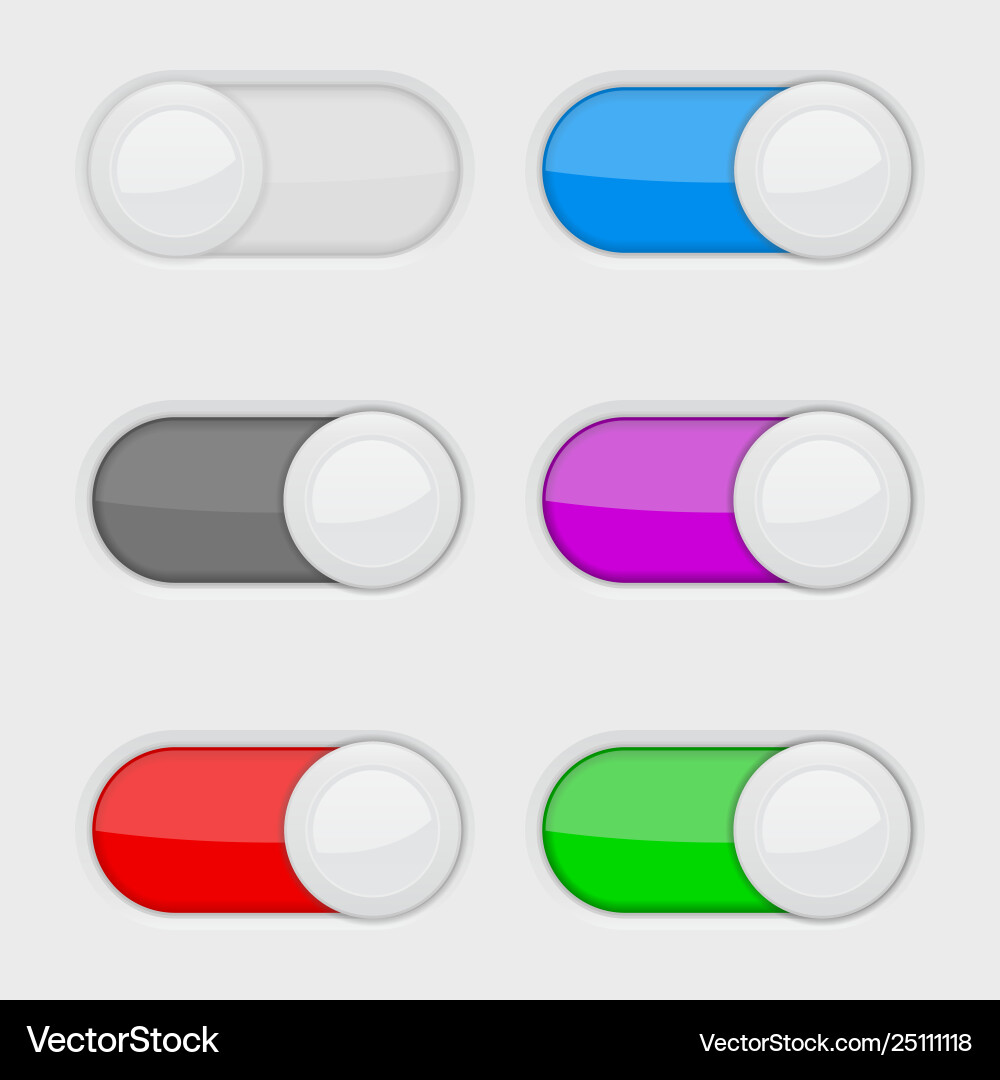 Toggle switch buttons colored on and off web Vector Image