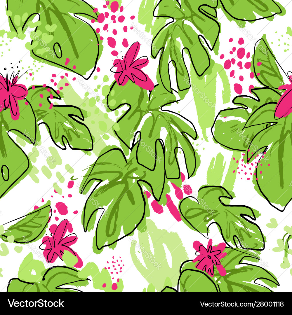 Tropical Monstera Seamless Pattern Vector Image