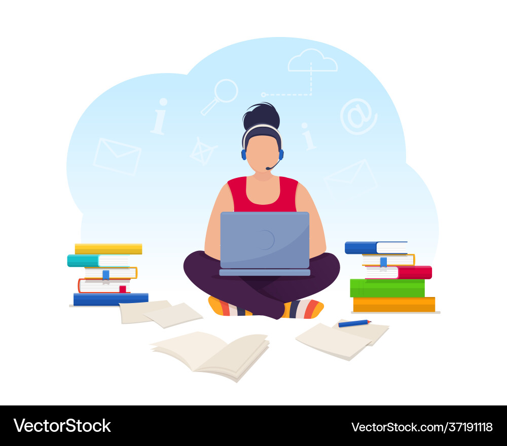 Young woman working on laptop at home vector image