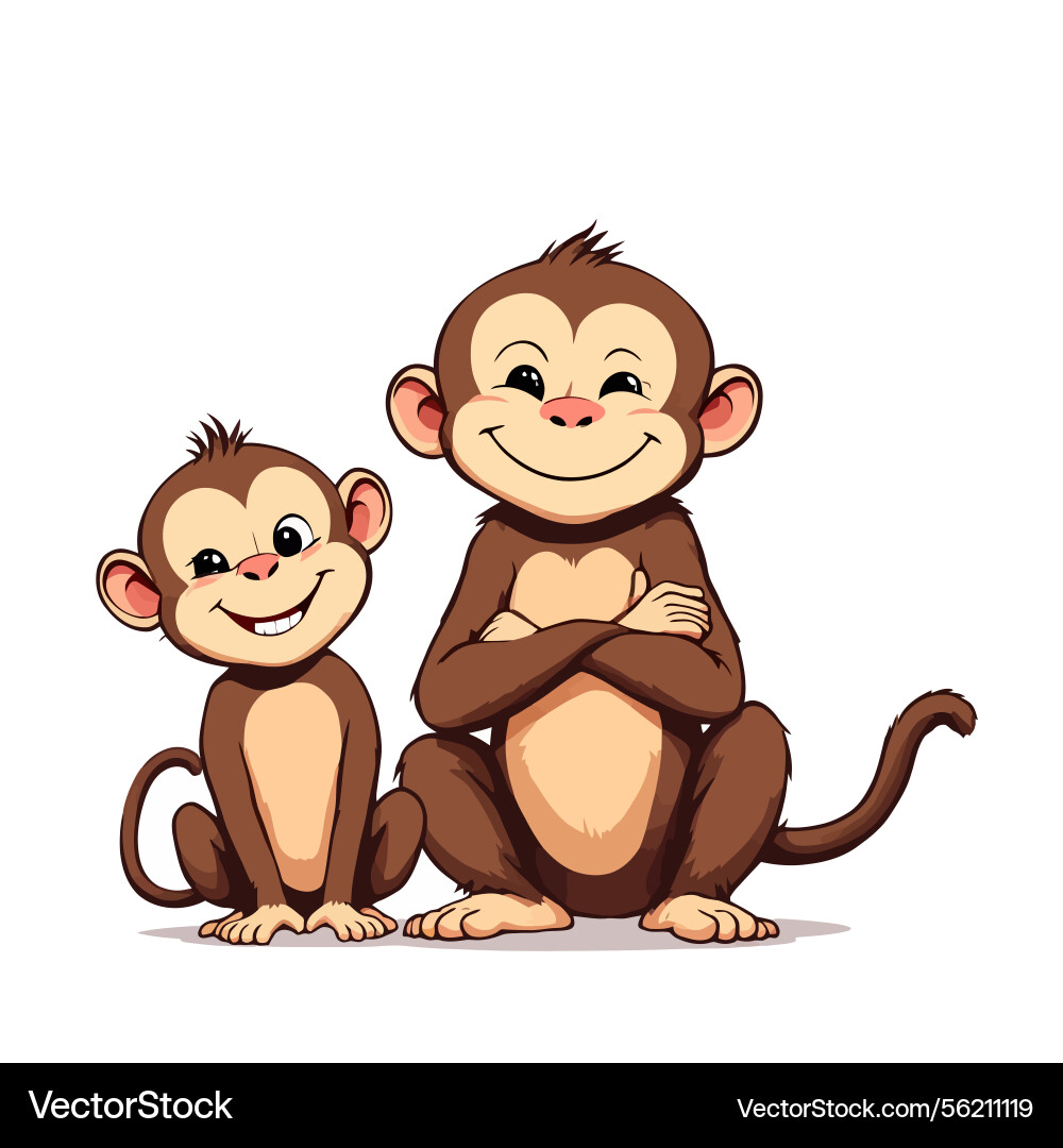 Ai-generated two happy monkeys smiling with Vector Image