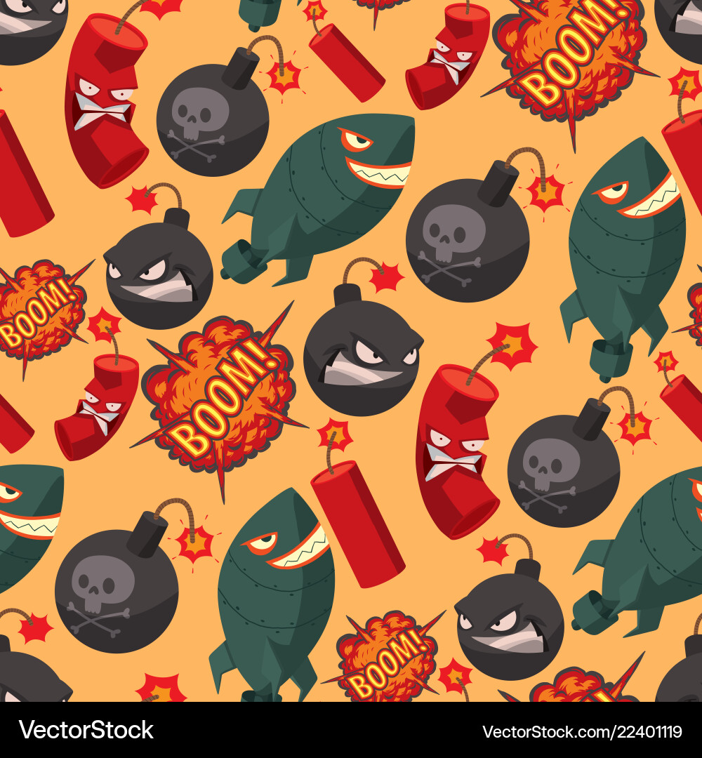 Bomb dynamite fuse seamless pattern Bomb dynamite fuse seamless pattern vector image