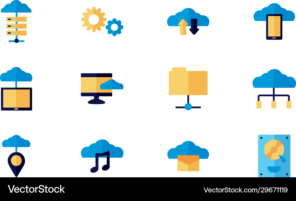 Bundle cloud computing flat style icons Bundle cloud computing flat style icons vector image