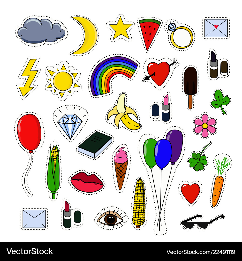 Bunte Pins und Aufkleber Sammlung Vektorbild