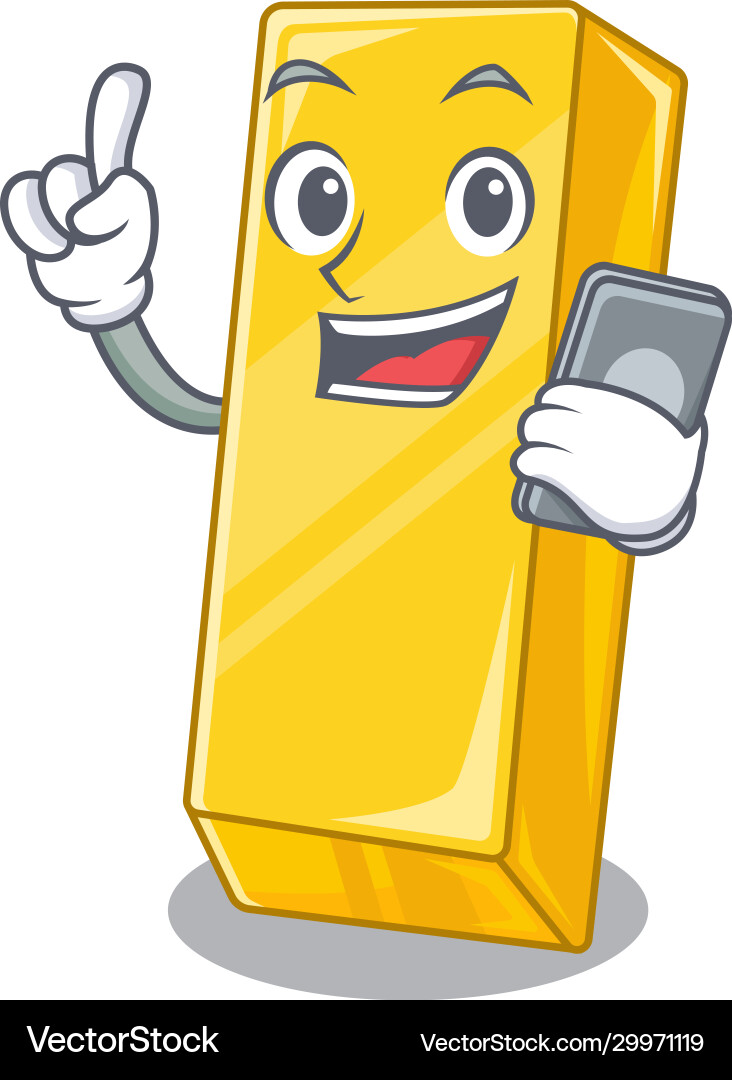 Cartoon design gold bar speaking on a phone Vector Image