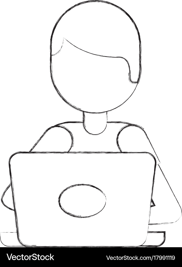 Cartoon programmer laptop working writing code vector image
