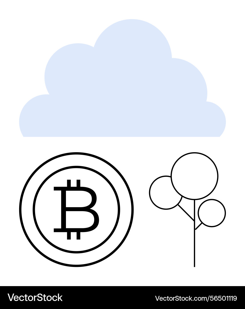 Cloud with bitcoin and abstract tree elements Cloud with bitcoin and abstract tree elements Vector Image