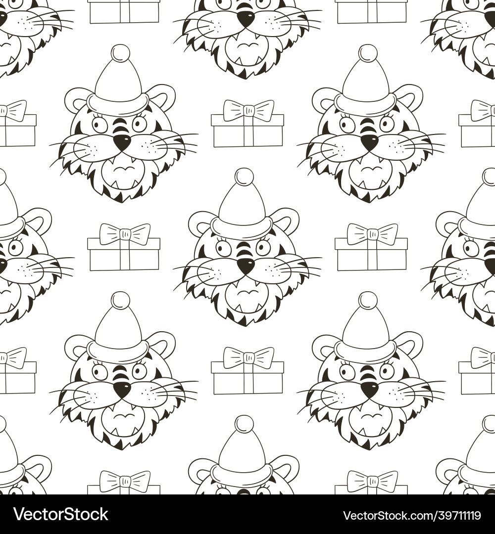 Coloring seamless pattern with tigers faces Coloring seamless pattern with tigers faces vector image