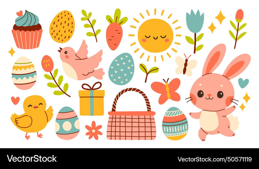 Cute easter set spring collection of animals Cute easter set spring collection of animals vector image