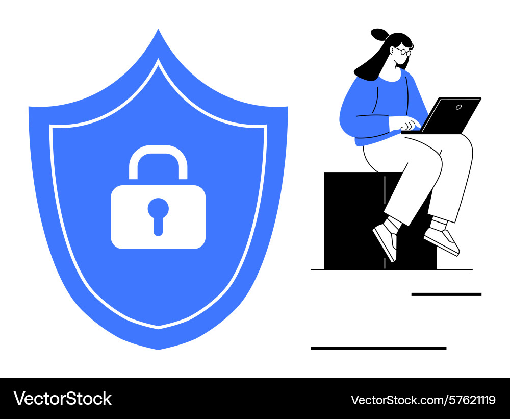 Cybersecurity concept with lock on shield Cybersecurity concept with lock on shield vector image