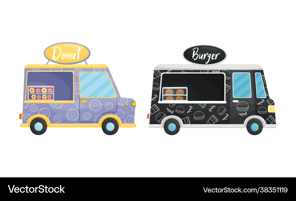 Food truck or van selling doughnut and burger Food truck or van selling doughnut and burger vector image