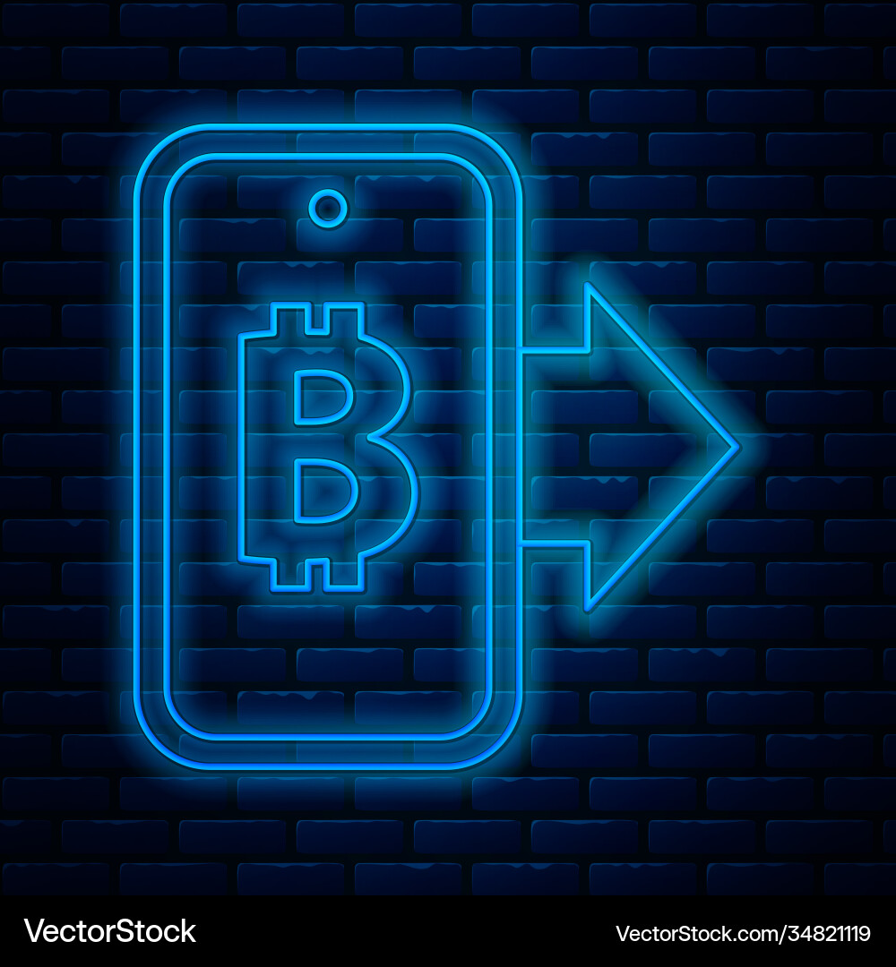 Glowing neon line mining bitcoin from mobile icon Glowing neon line mining bitcoin from mobile icon Vector Image