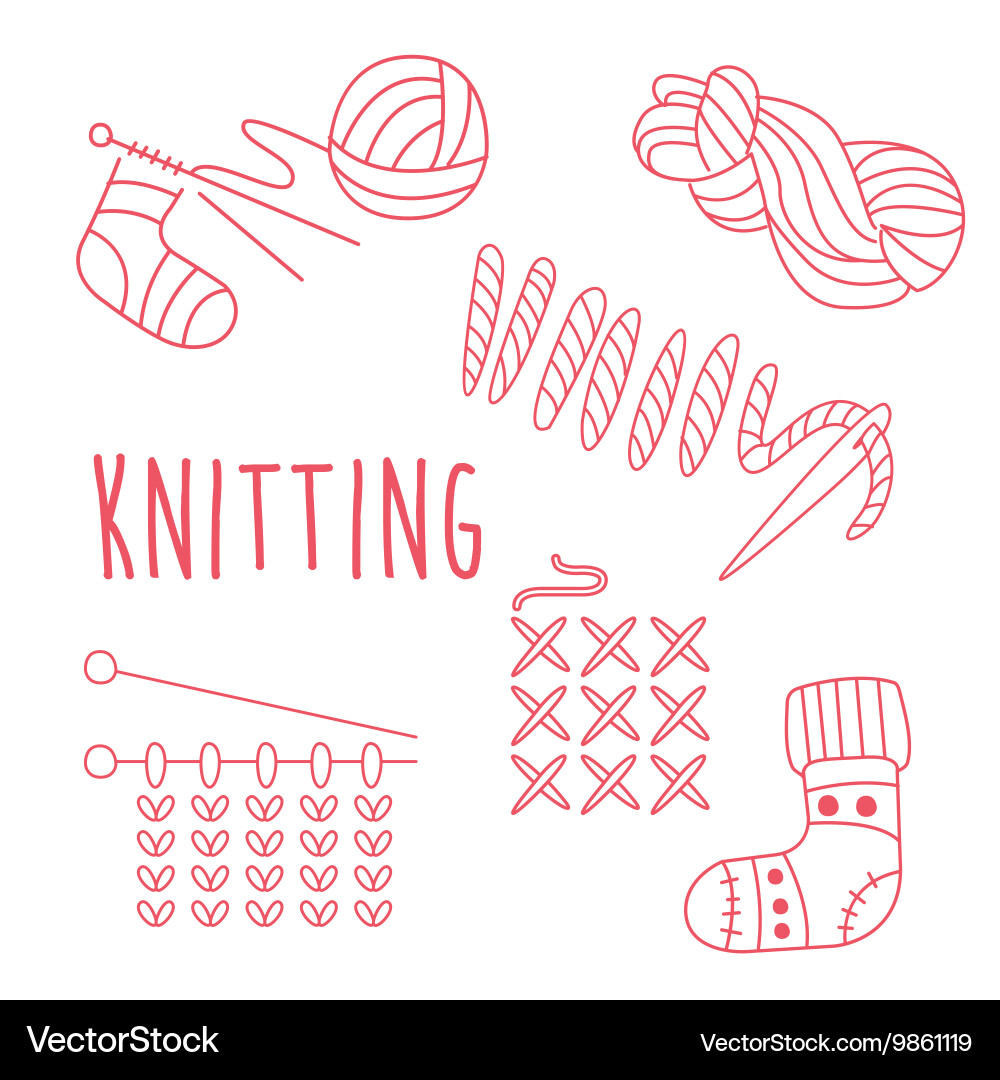 Knitting related object set with text Vector Image