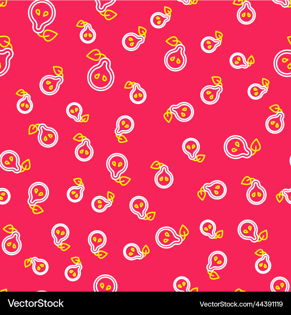 Line pear icon isolated seamless pattern on red Line pear icon isolated seamless pattern on red vector image